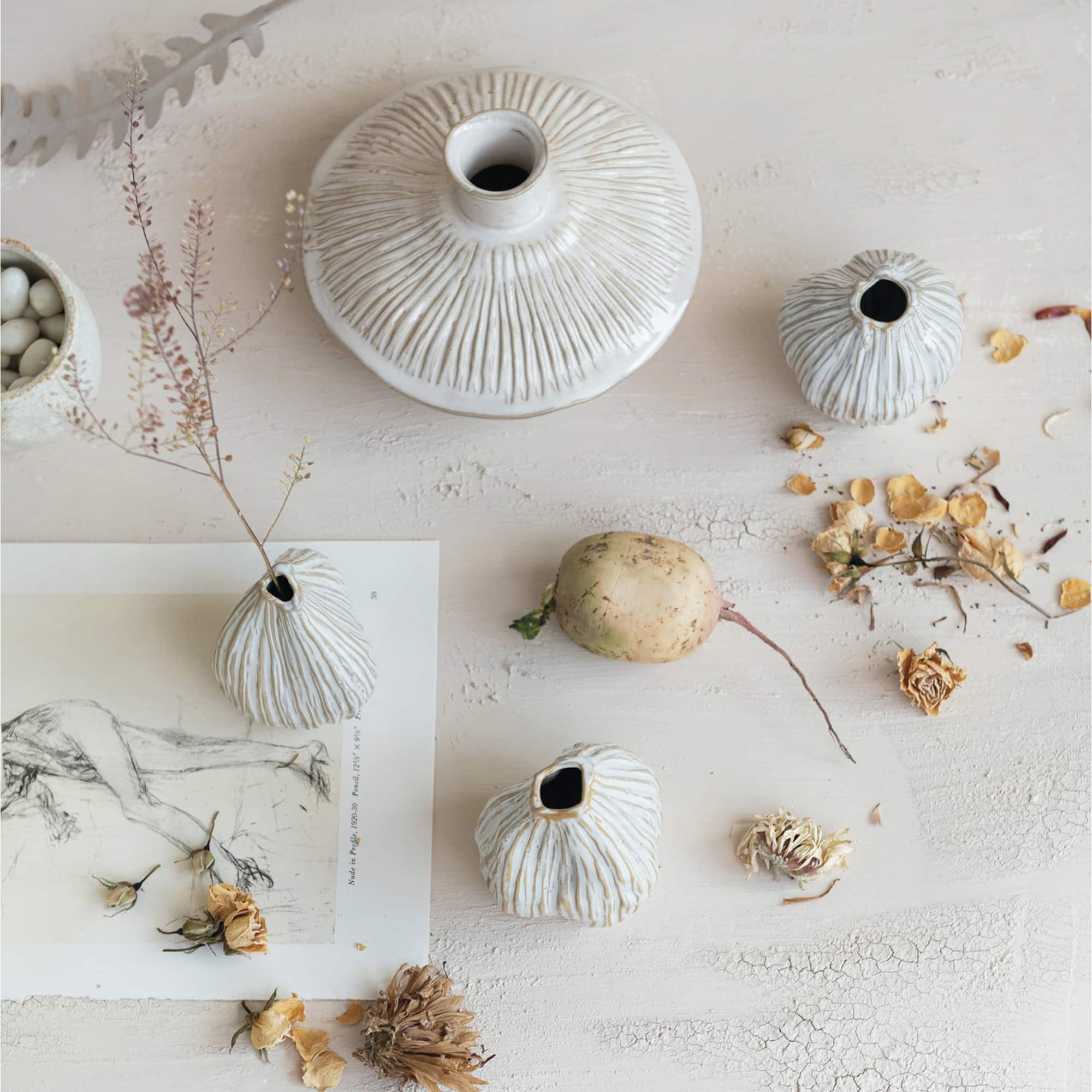 Hello Honey® 7" Long Cream Stoneware Vase